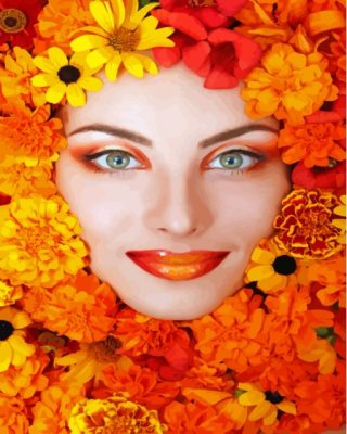 Women In Orange Flowers Paint By Numbers