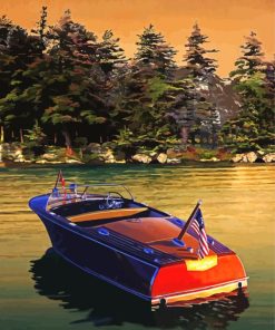 Wooden Vintage Boat On Lake Paint By Numbers