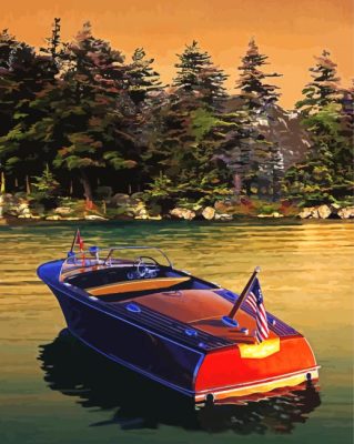 Wooden Vintage Boat On Lake Paint By Numbers