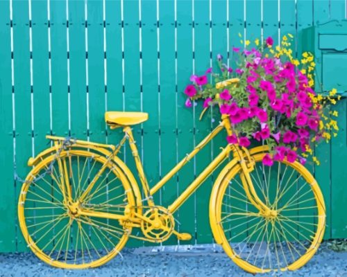 Yellow Bike And Flowers Paint By Numbers