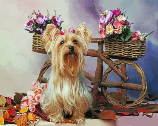 Yorkshire Terrier Dog And Flowers Paint By Numbers