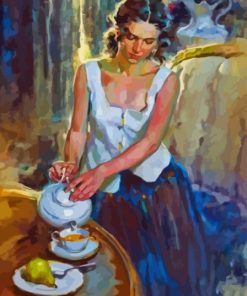 Young Woman Pouring From Teapot Paint By Numbers