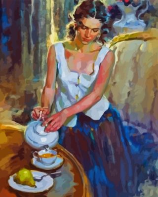 Young Woman Pouring From Teapot Paint By Numbers