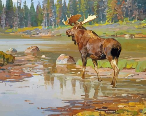 Abstract Moose In River Paint By Numbers