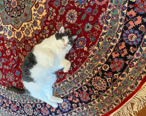 Black And White Cat On Persian Rug Paint By Numbers