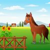 Cartoon Brown Horse In Farm Paint By Numbers