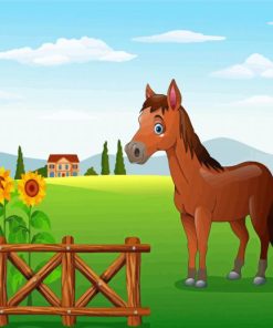 Cartoon Brown Horse In Farm Paint By Numbers