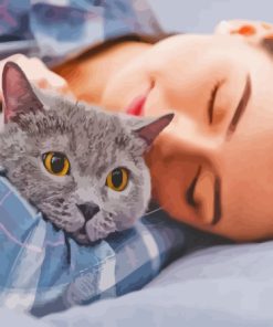 Girl Sleeping With Grey Pet Cat Paint By Numbers