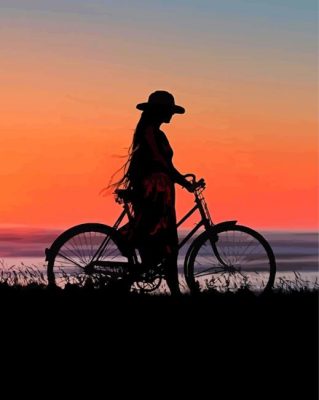 Girl With Bike Silhouette In Sunset Paint By Numbers