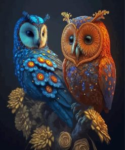 Orange And Blue Owls Paint By Numbers