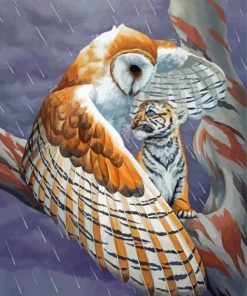 Owl Protecting A Baby Tiger Paint By Numbers