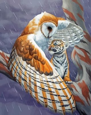 Owl Protecting A Baby Tiger Paint By Numbers