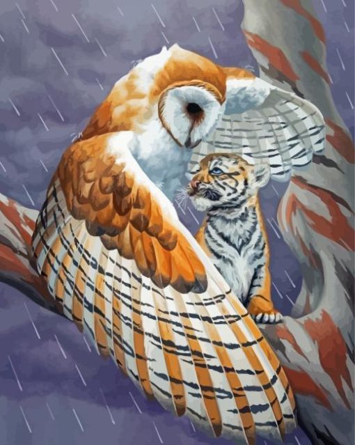 Owl Protecting A Baby Tiger Paint By Numbers