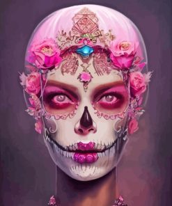 Pink Floral Skull Lady Paint By Numbers