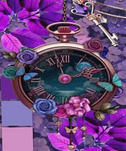 Purple Floral Clock Paint By Numbers