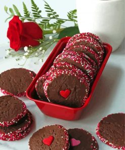 Red Rose With Dark Chocolate Valentines Cookies Paint By Numbers