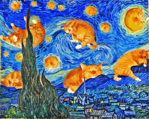 Sleepy Cats Starry Night Paint By Numbers