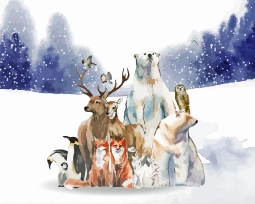 Wild Animals In Snow -Paint By Numbers