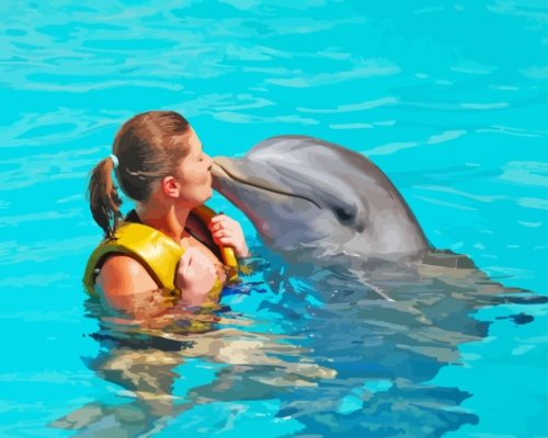 Woman Kissing Dolphin Paint By Numbers