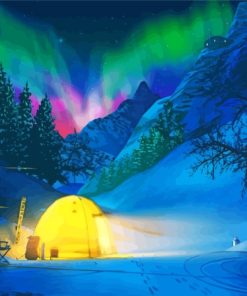 Aurora Camping In Snow Paint By Numbers