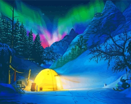 Aurora Camping In Snow Paint By Numbers