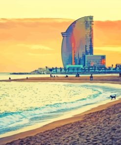 Barcelona Beach At Sunset Paint By Numbers