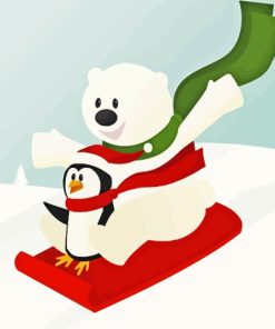 Bear And Penguin On Sled Paint By Numbers