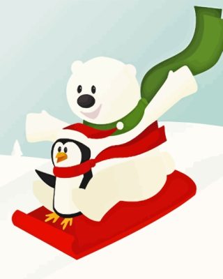 Bear And Penguin On Sled Paint By Numbers