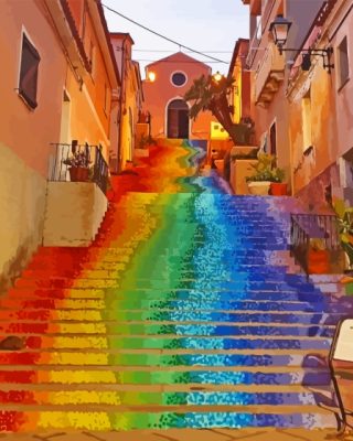 Colorful Stairs Street Art In Arzachena Sardinia Italy Paint By Numbers