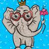 Cute Elephant With Glasses And Flower Paint By Numbers