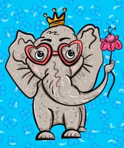 Cute Elephant With Glasses And Flower Paint By Numbers