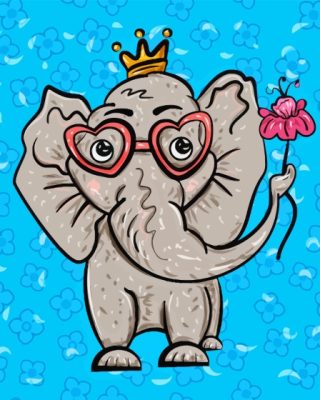 Cute Elephant With Glasses And Flower Paint By Numbers