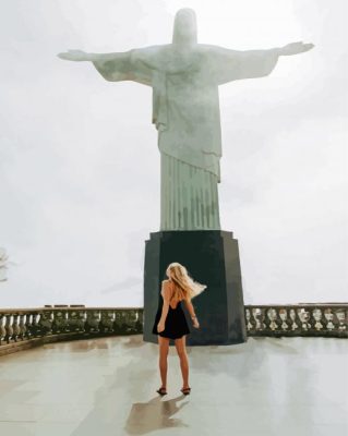 Girl In Front Of Christ The Redeemer Statue Paint By Numbers