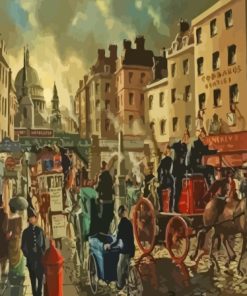 vintage Cloudy London Victorian Streets With Painting By Numbers