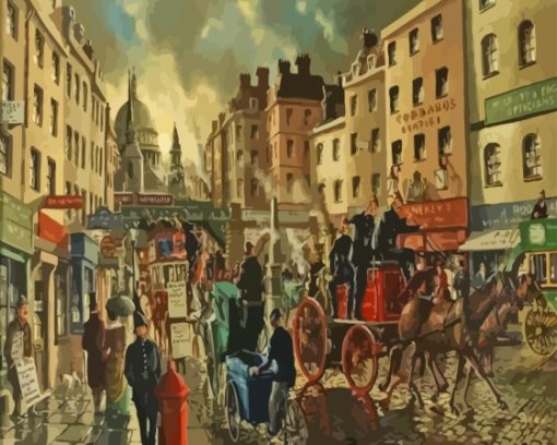 vintage Cloudy London Victorian Streets With Painting By Numbers