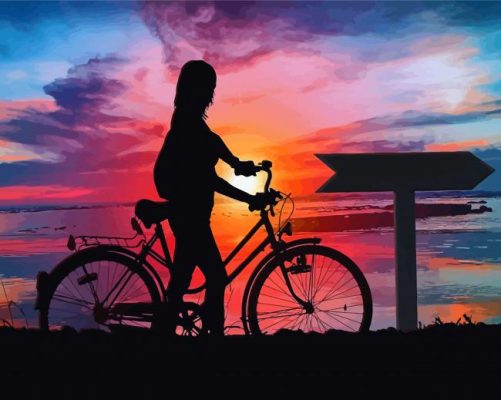 Sunset Bicycle Tour Silhouetts Paint By Numbers