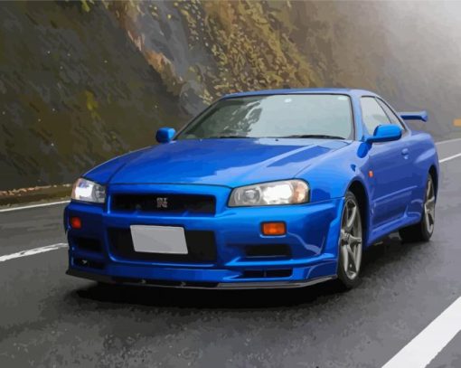 Blue Nissan Gtr R34 Paint By Numbers