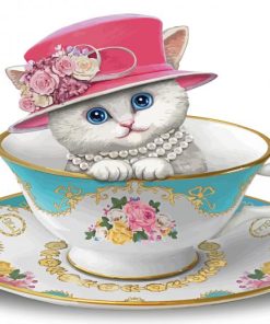 Cute Cat In Tea Cup Paint By Numbers