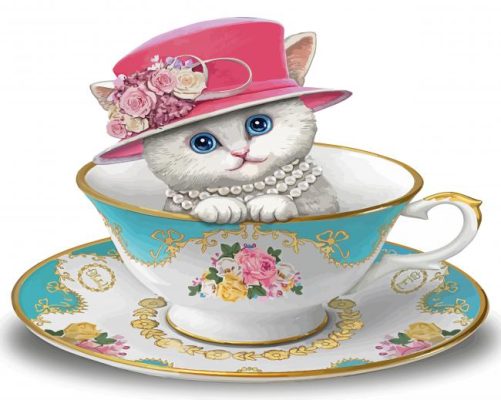 Cute Cat In Tea Cup Paint By Numbers