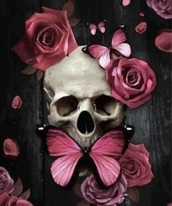 Pink Floral Skull And Butterfly Paint By Numbers