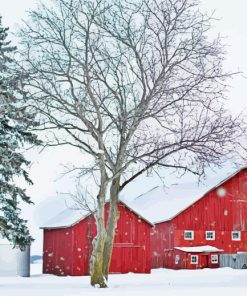 Barn In Snow Paint By Numbers