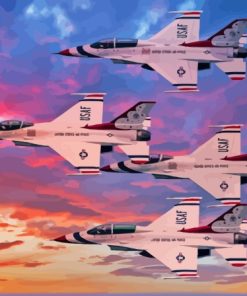 Thunderbirds Jets At Sunset Paint By Numbers