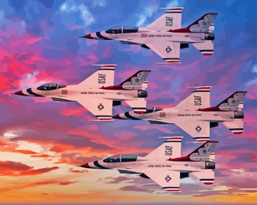 Thunderbirds Jets At Sunset Paint By Numbers