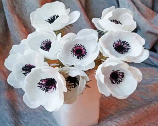 White Anemones Flowers Vase Paint By Numbers