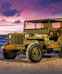 Willys Jeep By Sea At Sunset Paint By Numbers