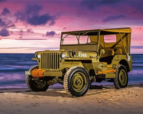 Willys Jeep By Sea At Sunset Paint By Numbers