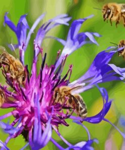 Bees On Purple Flowers Paint By Numbers