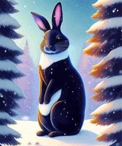 Black Bunny In Snow Paint By Numbers