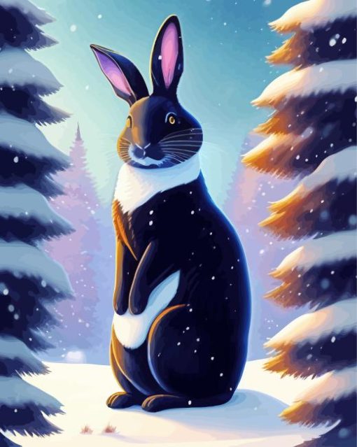 Black Bunny In Snow Paint By Numbers