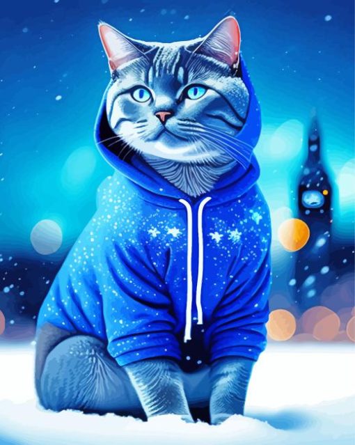 Cat In A Blue Hoodie Paint By Numbers